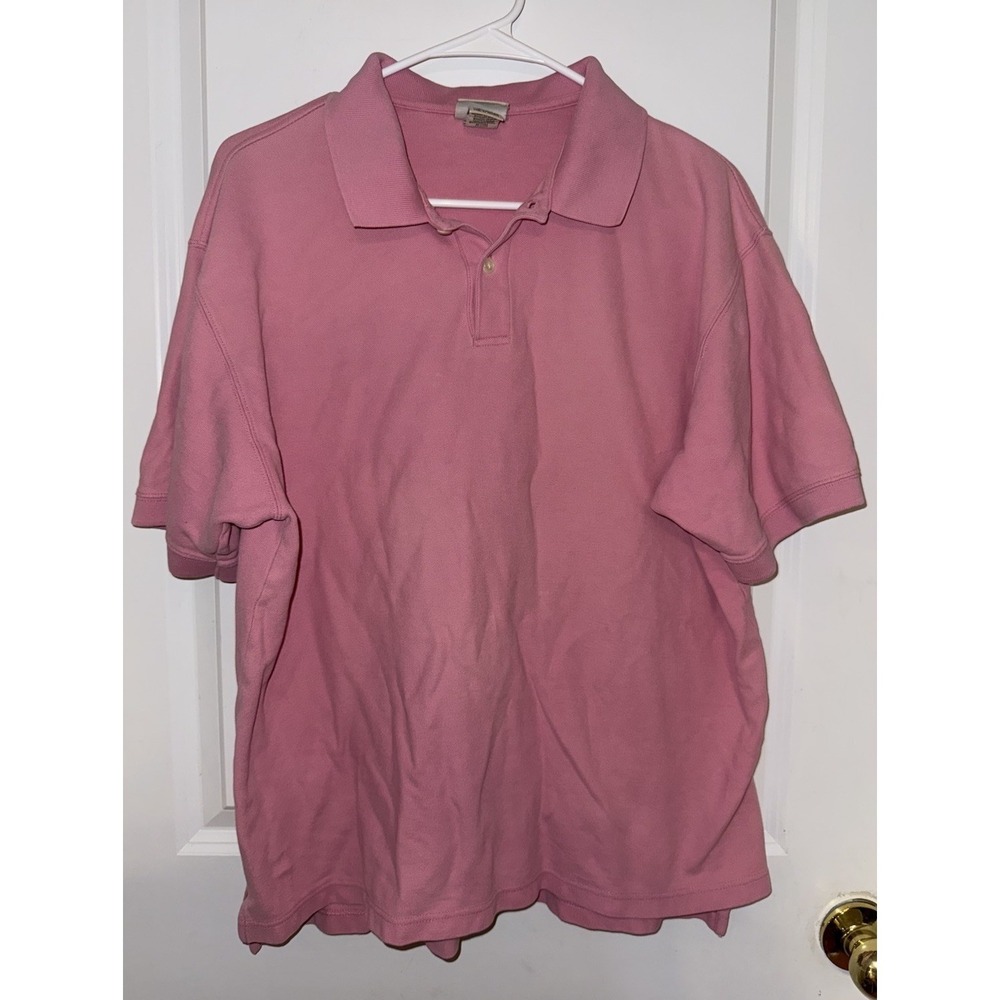 LL Bean Men's Size‎ Large Pink Cotton Short Sleeve Polo Shirt
